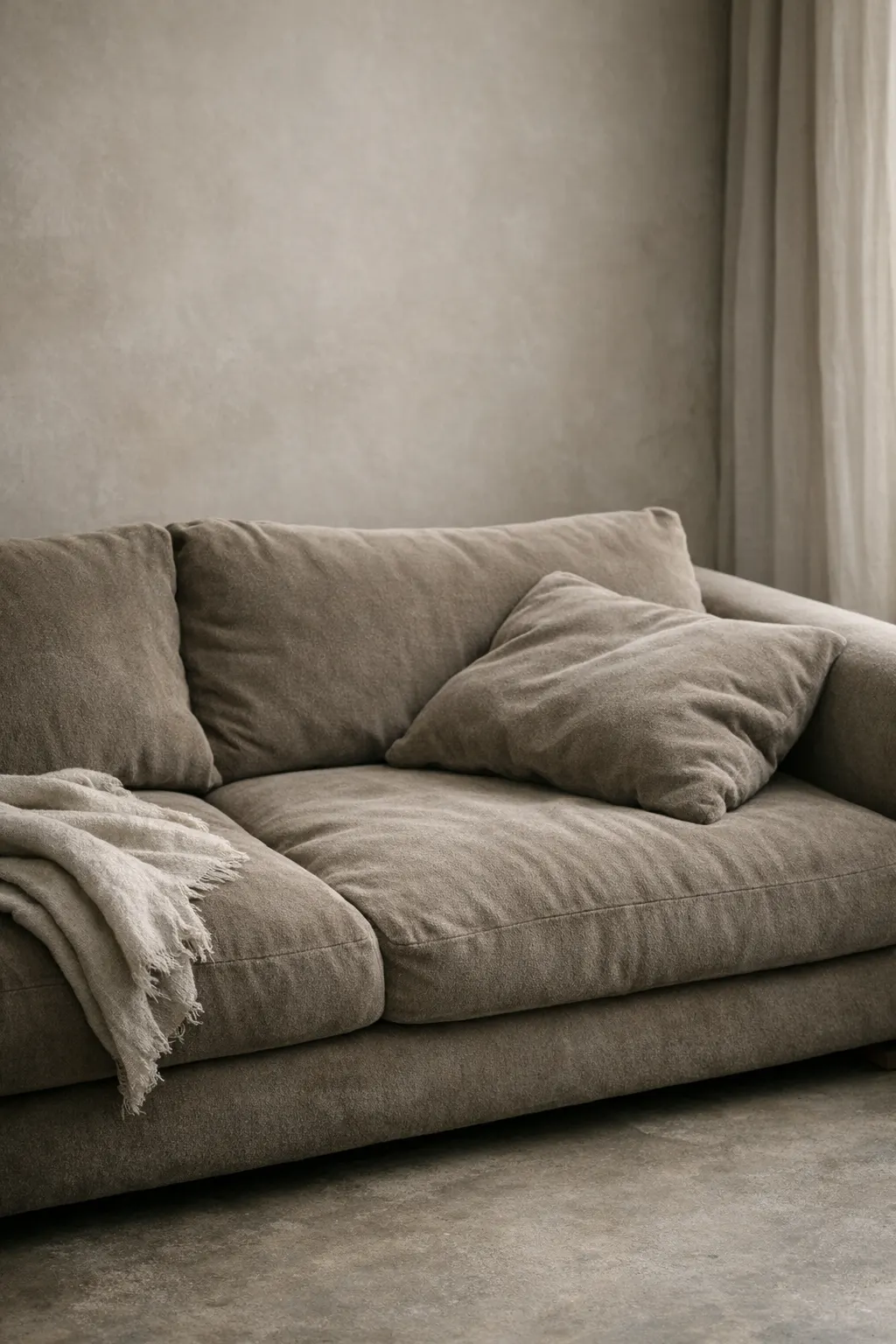 Mushroom-toned mohair sofa